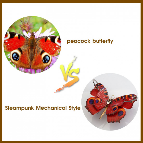 150pcs steampunk 3d orange-red peacock butterfly model assembly kit