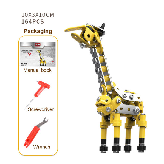 3pcs/ set diy metal flamingo giraffe crocodile toy animal model set