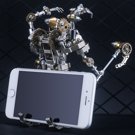 434pcs mecha priest with cog axe diy 3d metal assembly model kit 2-in-1 phone holder