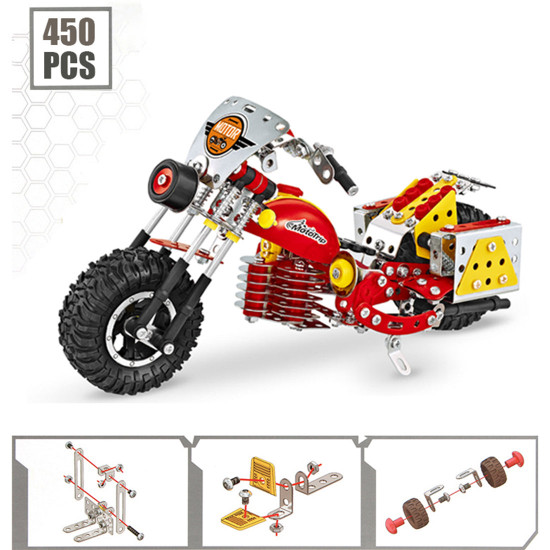 450pcs retro style metal motorcycle model building kit engineering education stem toy