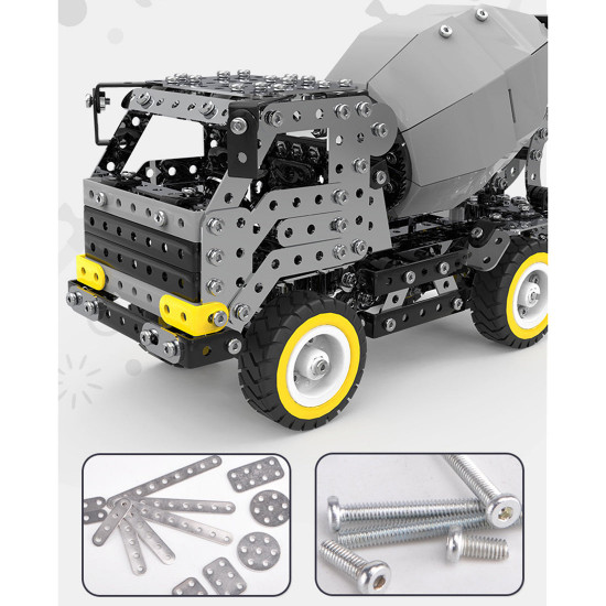 669pcs+ diy metal engineering cement mixer truck assembly model