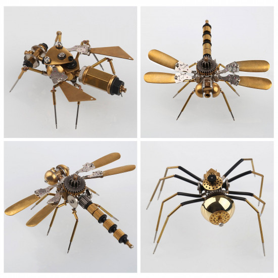 6pcs/set steampunk tiny insect bugs metal diy model kits