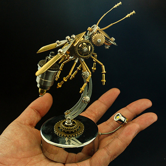 steampunk metal brass wasp bug model  insect with light handmade assembly crafts