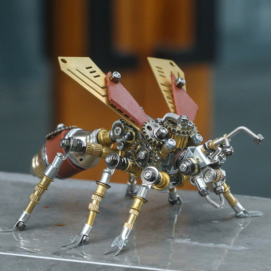 steampunk metal fire fly insect bugs puzzle diy model kit with display base